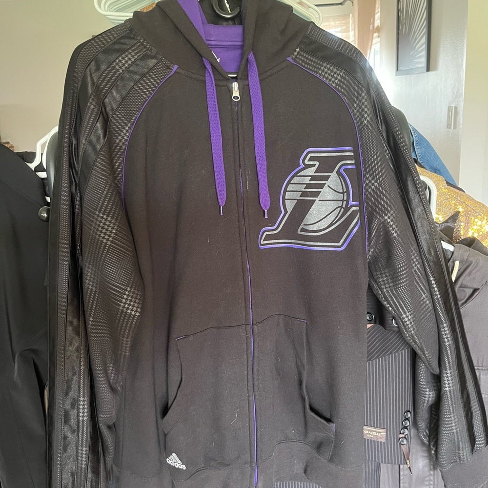 adidas Black and Purple Los Angeles Lakers Full-Zip Hoodie